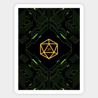 Futuristic Green Neon Lines Yellow Polyhedral D20 Dice Set Magnet